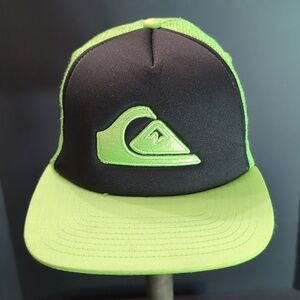 Quiksilver Men's Neon Green/Black Mesh, Snapback Trucker Hat.